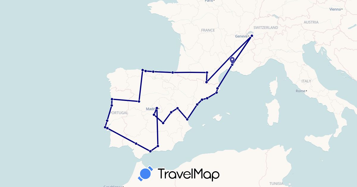 TravelMap itinerary: driving in Andorra, Spain, France, Portugal (Europe)